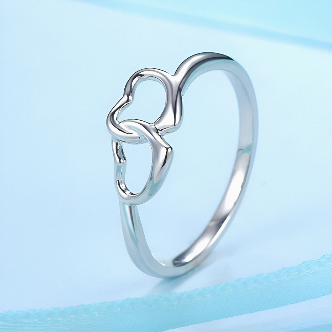 Cute Simple Double Heart Shaped Silver Ring
