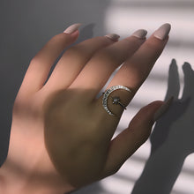 Load image into Gallery viewer, Crescent Moon & Star Silver Ring