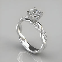 Load image into Gallery viewer, Silver Twisted Shape Princess Diamond Ring