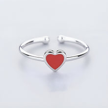 Load image into Gallery viewer, Delicate Enamel Red Heart Shaped Silver Ring