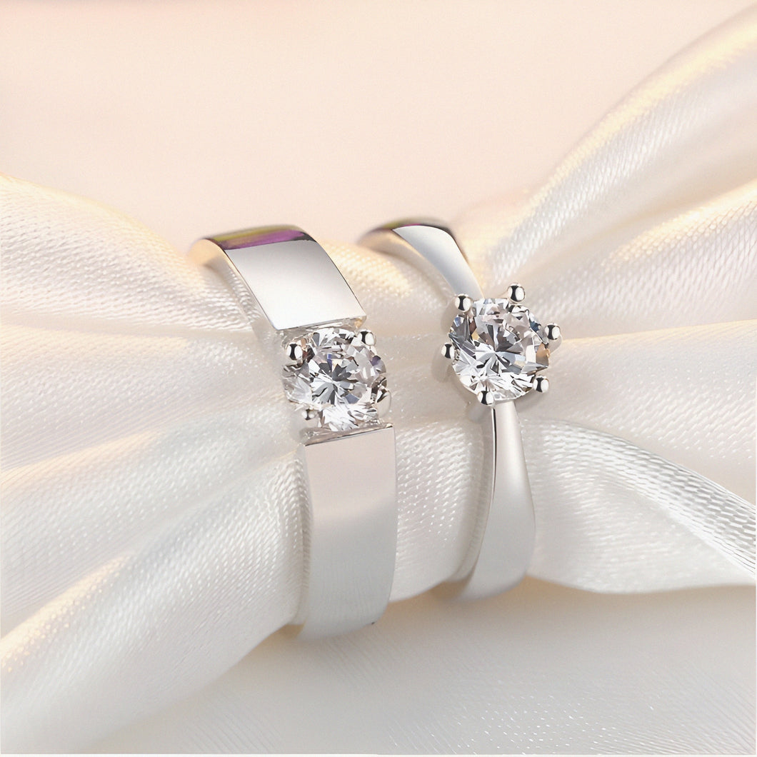 Attractive Crystal Silver Couple Rings