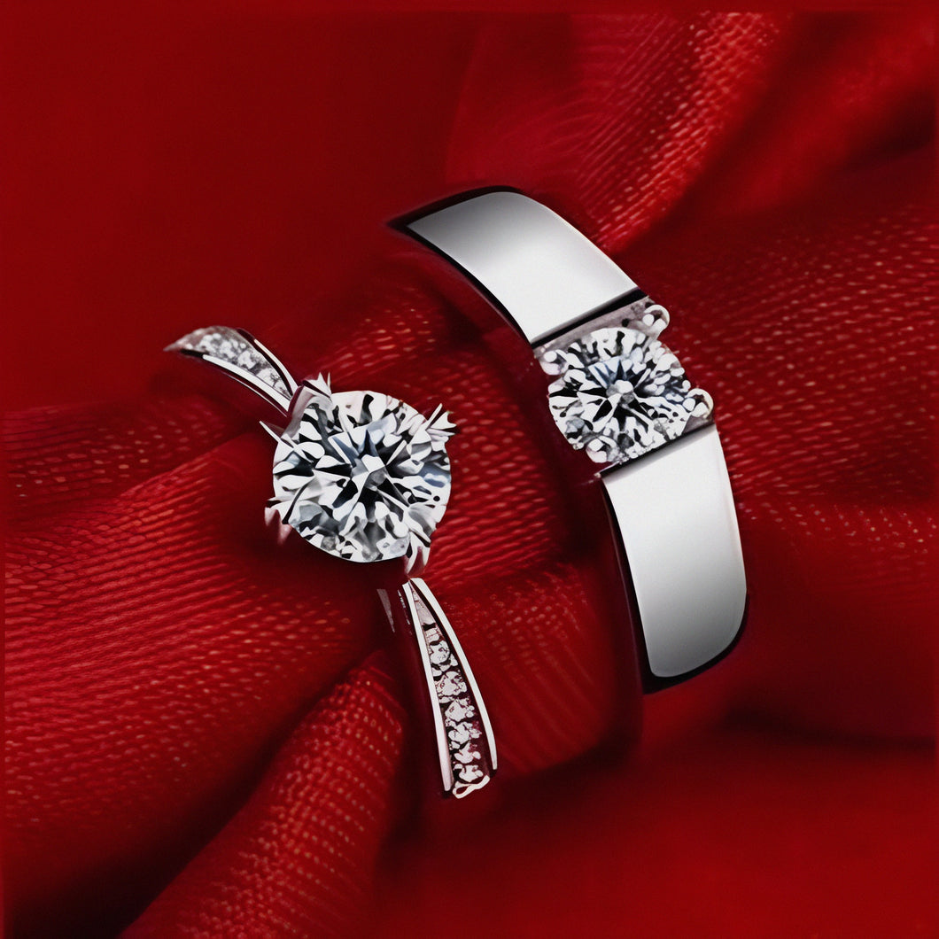 Sparkling Crystal Silver Couple Ring
