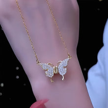 Load image into Gallery viewer, Crystal Diamond Magnetic Butterfly Silver Necklace