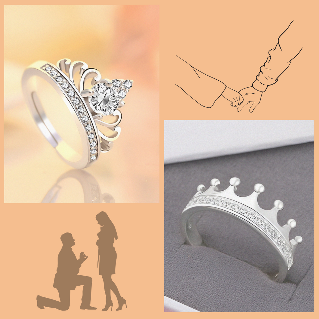 Princess Crown Silver Elegant Silver Couple Ring