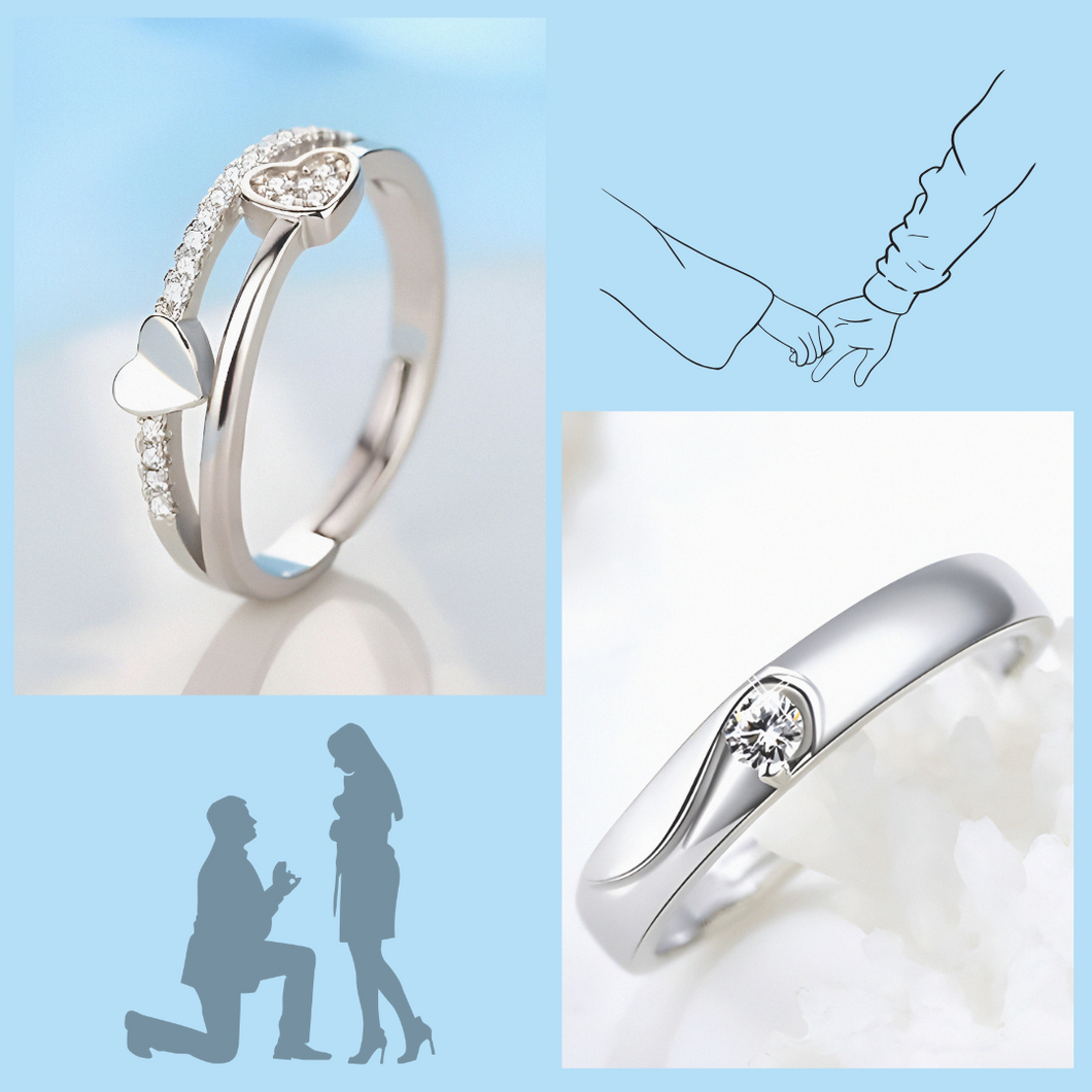 Heart Layered Silver Couple Rings