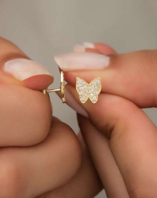 Crystal Swarovski Tiny Butterfly Silver Earrings