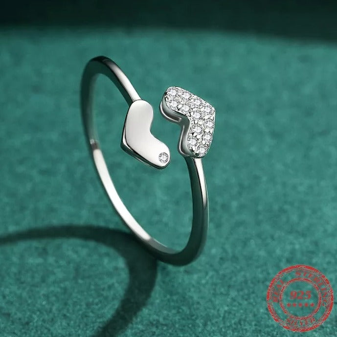 Silver Linked Double Heart Ring