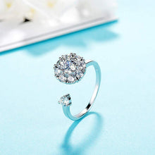 Load image into Gallery viewer, Spinning Rotating Open Ring Crystal Anxiety Adjustable Silver Ring