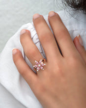 Load image into Gallery viewer, Pink Stone Floral Silver Ring