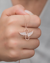 Load image into Gallery viewer, Silver Rose Wing Infinity Necklace