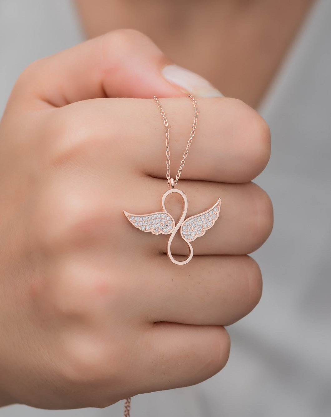 Silver Rose Wing Infinity Necklace