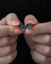 Load image into Gallery viewer, Silver Clover Earrings With Mix Stone