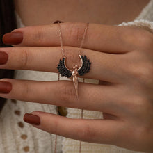 Load image into Gallery viewer, Angel Black Winged Silver Necklace