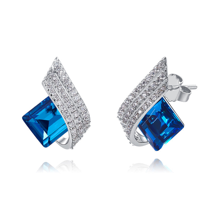 Blue Roman Crystal Swarovski  Silver Earrings