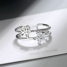 Load image into Gallery viewer, Flower Hollow Inlaid Zircon Silver Ring