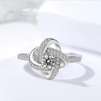 Dainty Floral White Zircon Adjustable Silver Ring