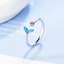 Load image into Gallery viewer, Blue Mermaid Tail Cuff Silver Ring