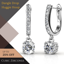 Load image into Gallery viewer, Cubic Zirconia Dangle Drop Huggie Hoop Silver Earrings