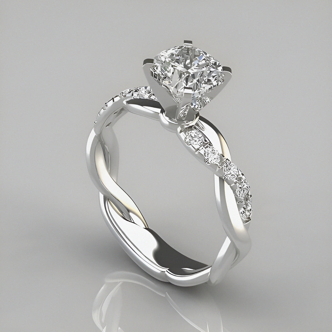 Silver Twisted Shape Princess Diamond Ring
