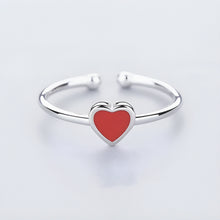 Load image into Gallery viewer, Delicate Enamel Red Heart Shaped Silver Ring
