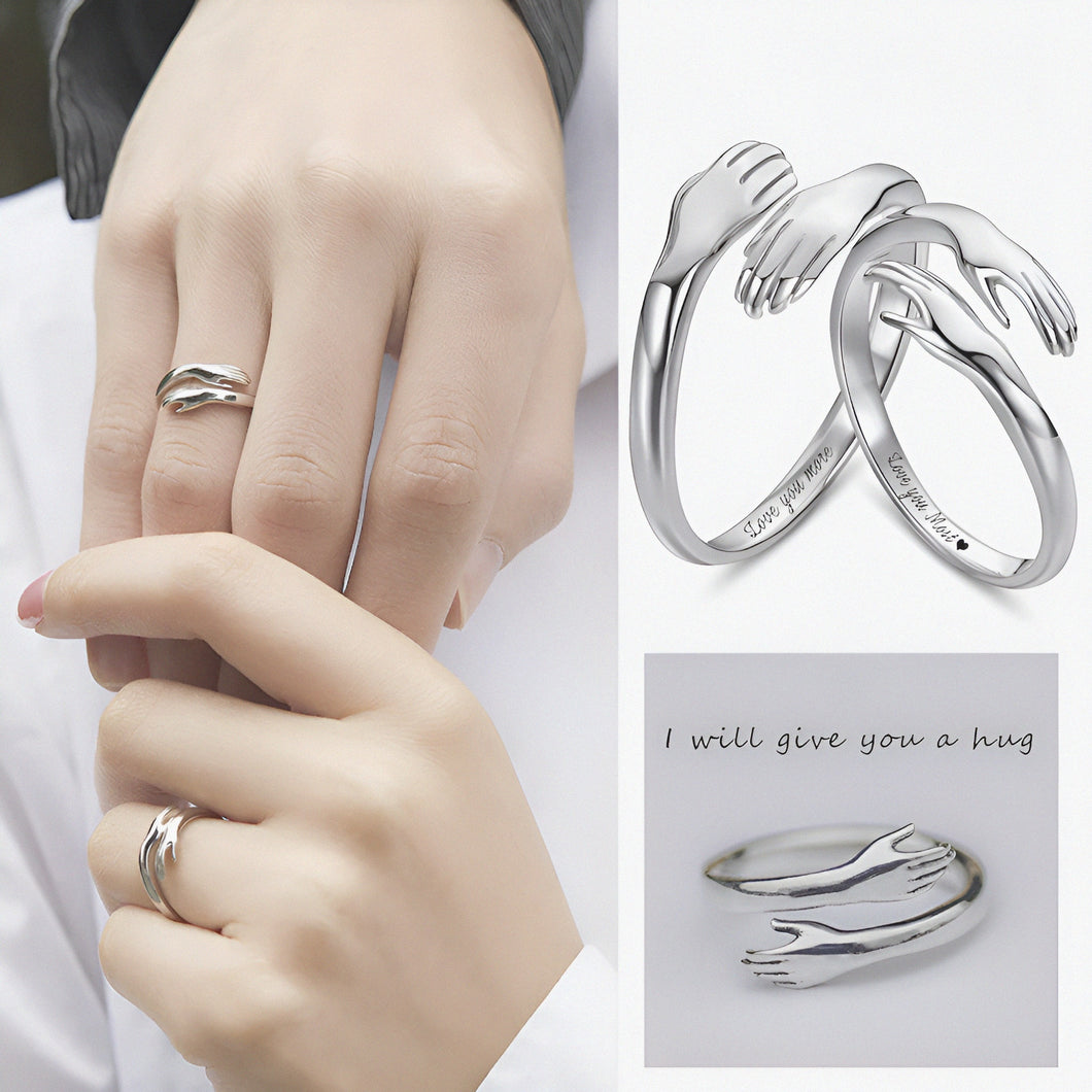 Hugging Silver Couple Rings