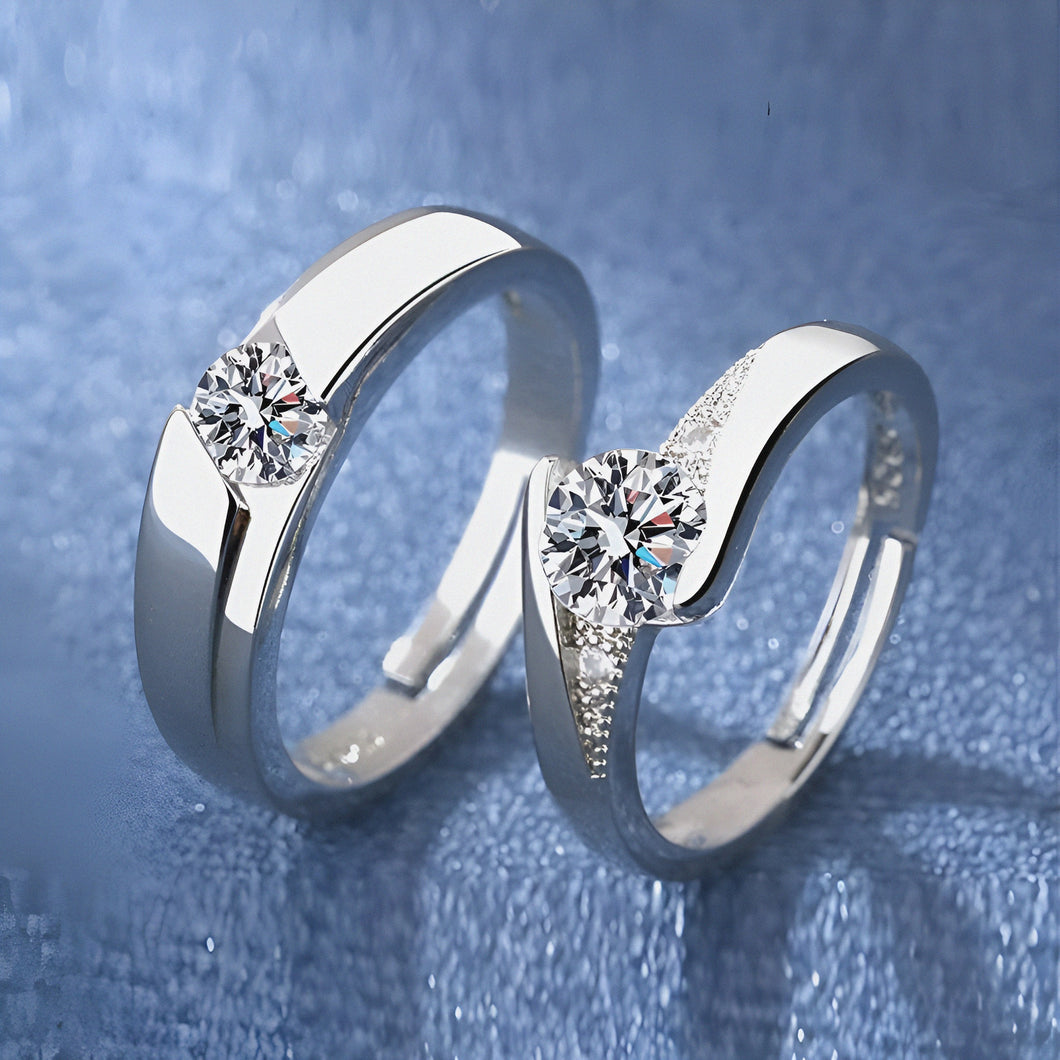 Scarlet Imperial Diamond Silver Couple Ring