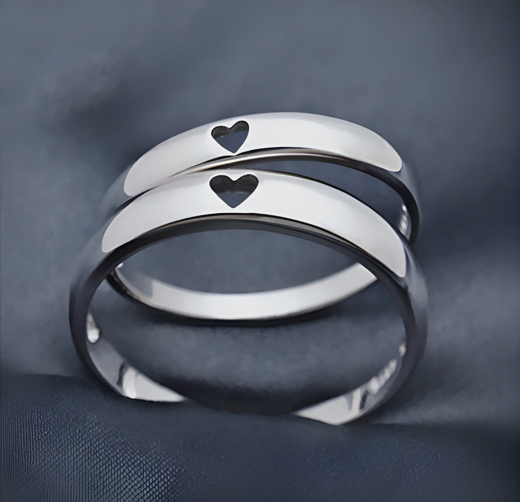 Heart Matching Silver Couple Rings