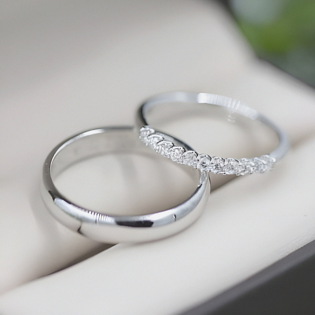Diamond Pave Band Silver Couple Rings