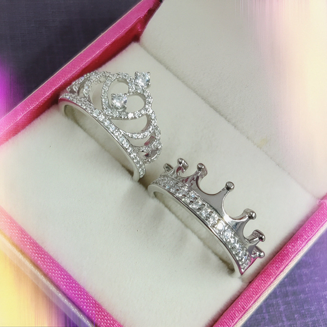 Luxury Queen Crown Silver Couple Rings