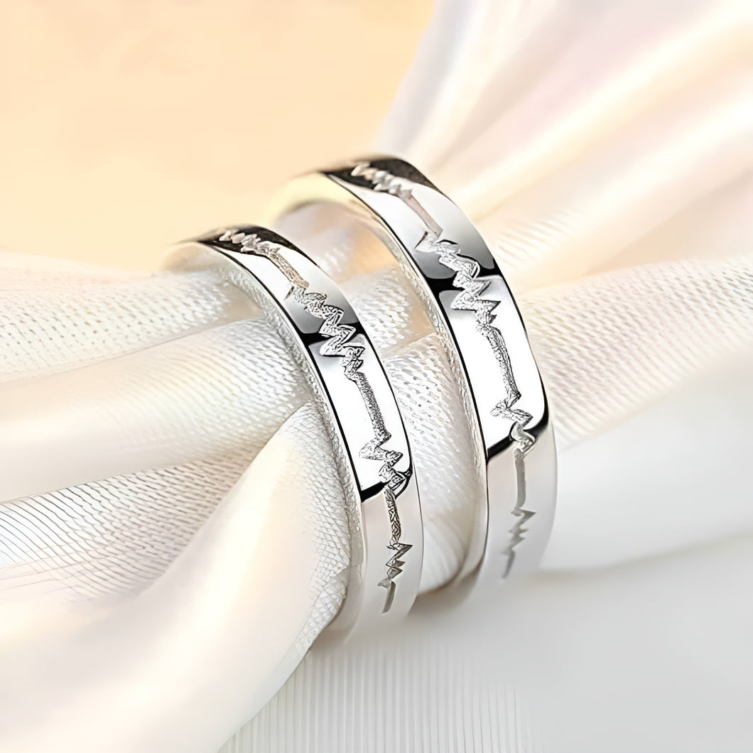 Silver Heart beat Couple Rings