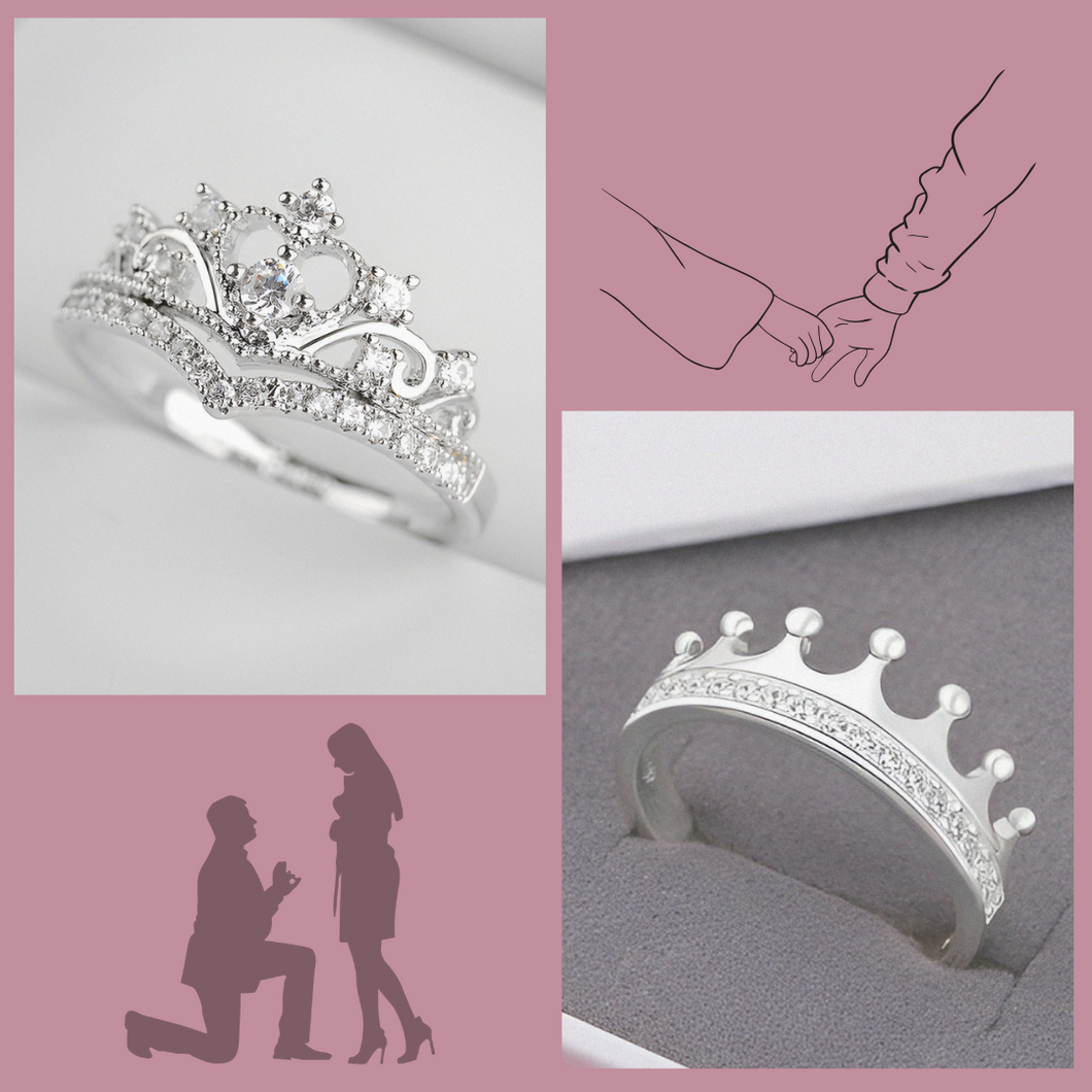 Regal Stylish crown silver couple ring