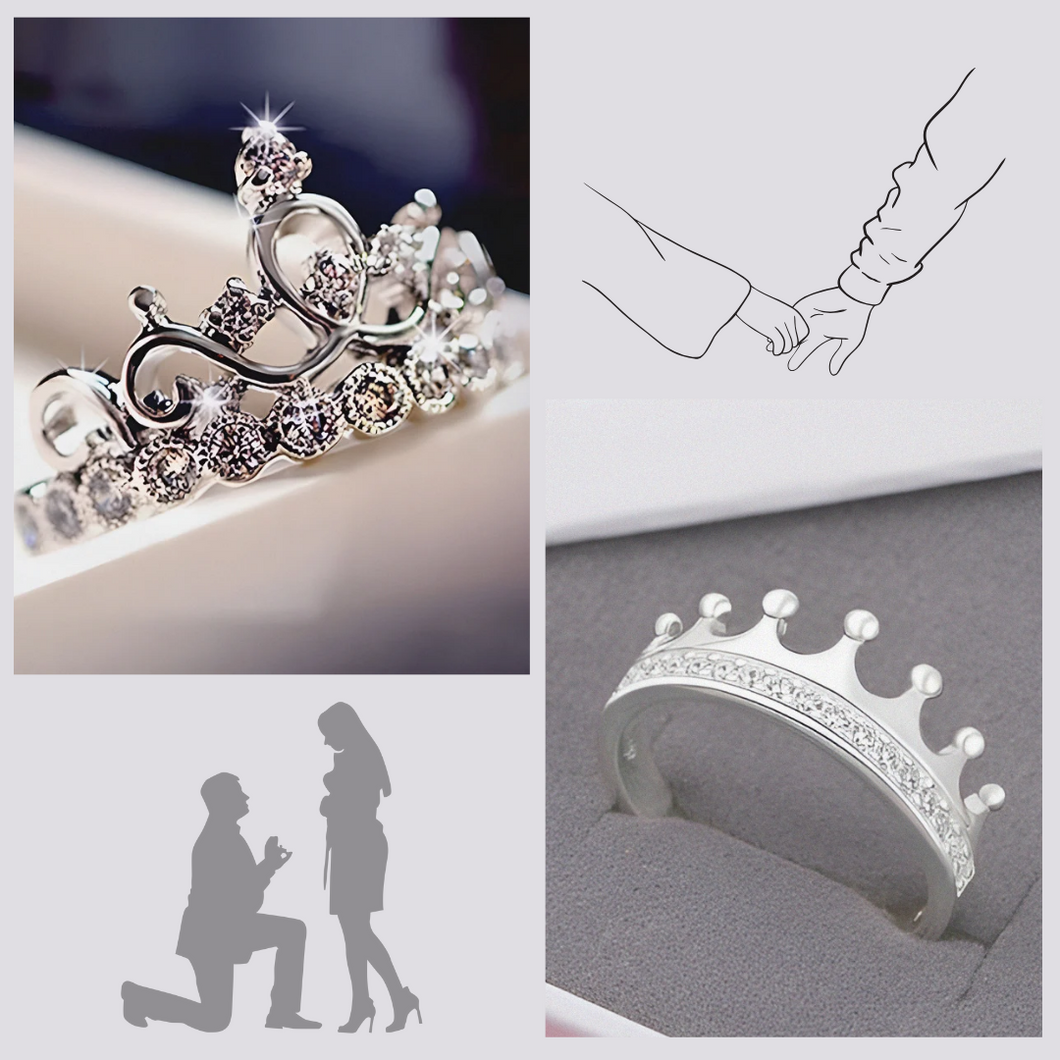 Luxury Regal Crown Silver Couple Ring