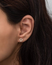 Load image into Gallery viewer, Tiny White Swarovski Heart Silver Earrings
