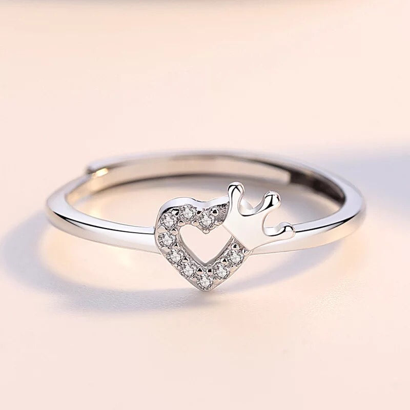 Heart Crown Silver Ring