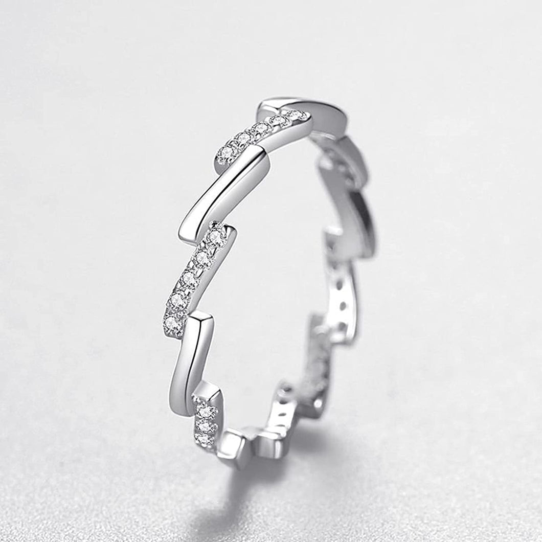 Unique Zig Zag Diamond Silver Ring