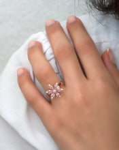 Load image into Gallery viewer, Pink Stone Floral Silver Ring
