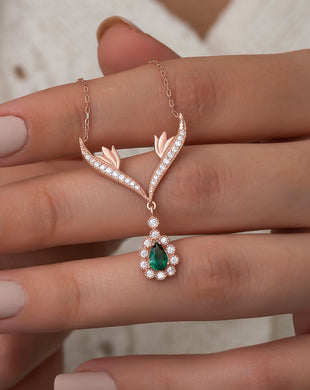Silver Green Drop Stone Design Necklace