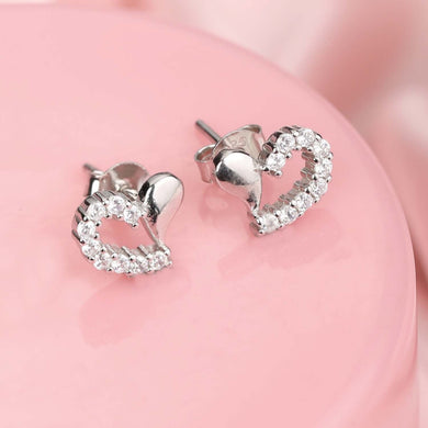Heart Solitaire Silver Earrings