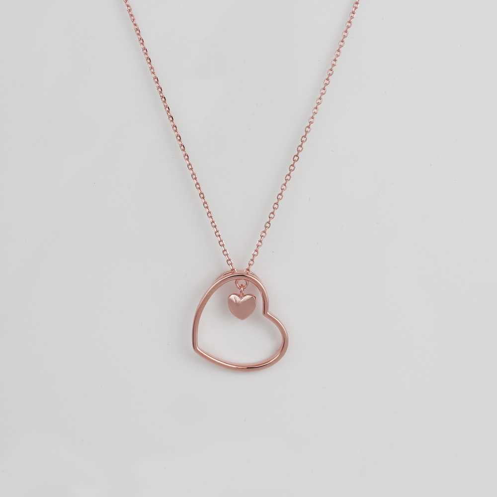 Silver Heart Shaped Pendant Necklace In Rose Gold