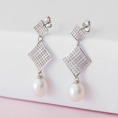 Pearl Drop Earrings 925 Silver Studs