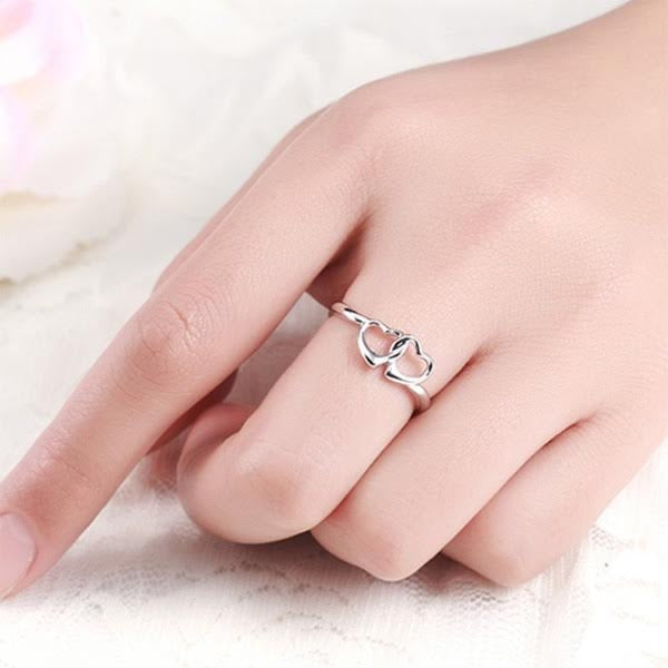 Cute Simple Double Heart Shaped Silver Ring GIFTED BEAUTY