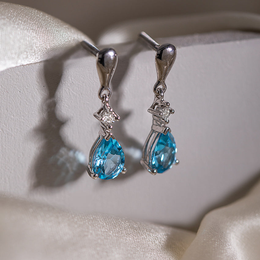 Pure Silver Pear Lab-Created Blue Topaz Dangle Earrings - GIFTED BEAUTY®️