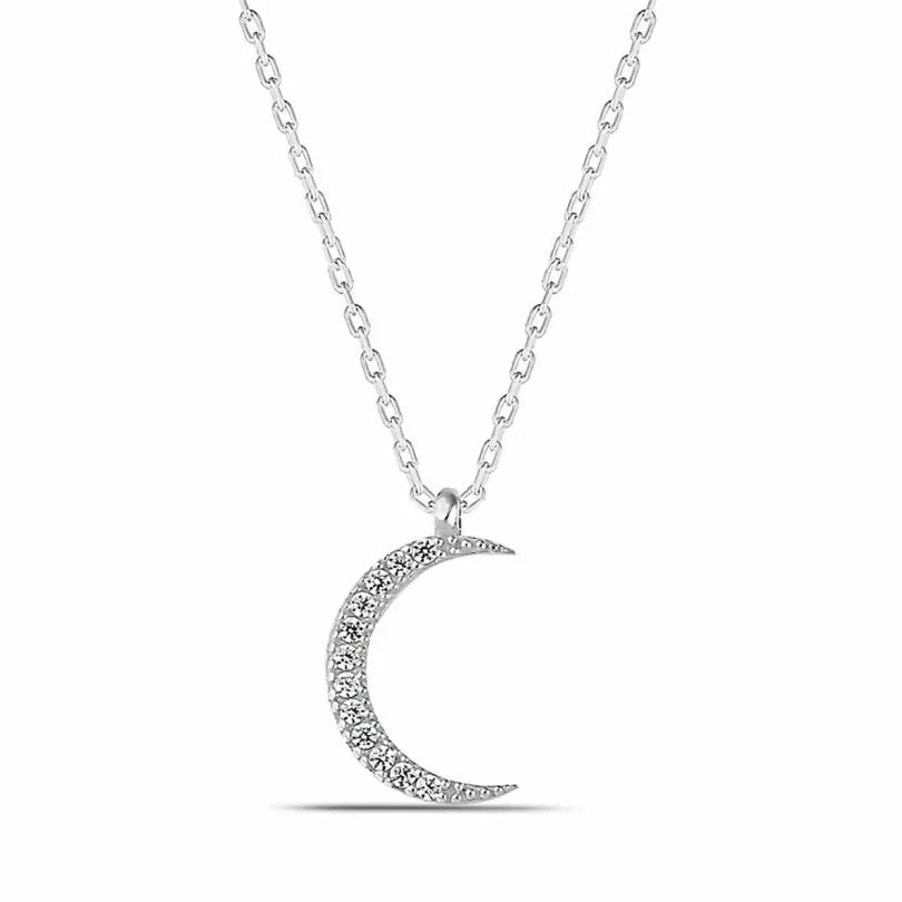 Crescent Moon Silver Pendant Set