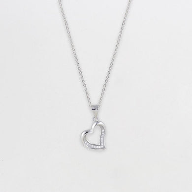 Silver Zircon Curve Heart Necklace with Silver Link Chain