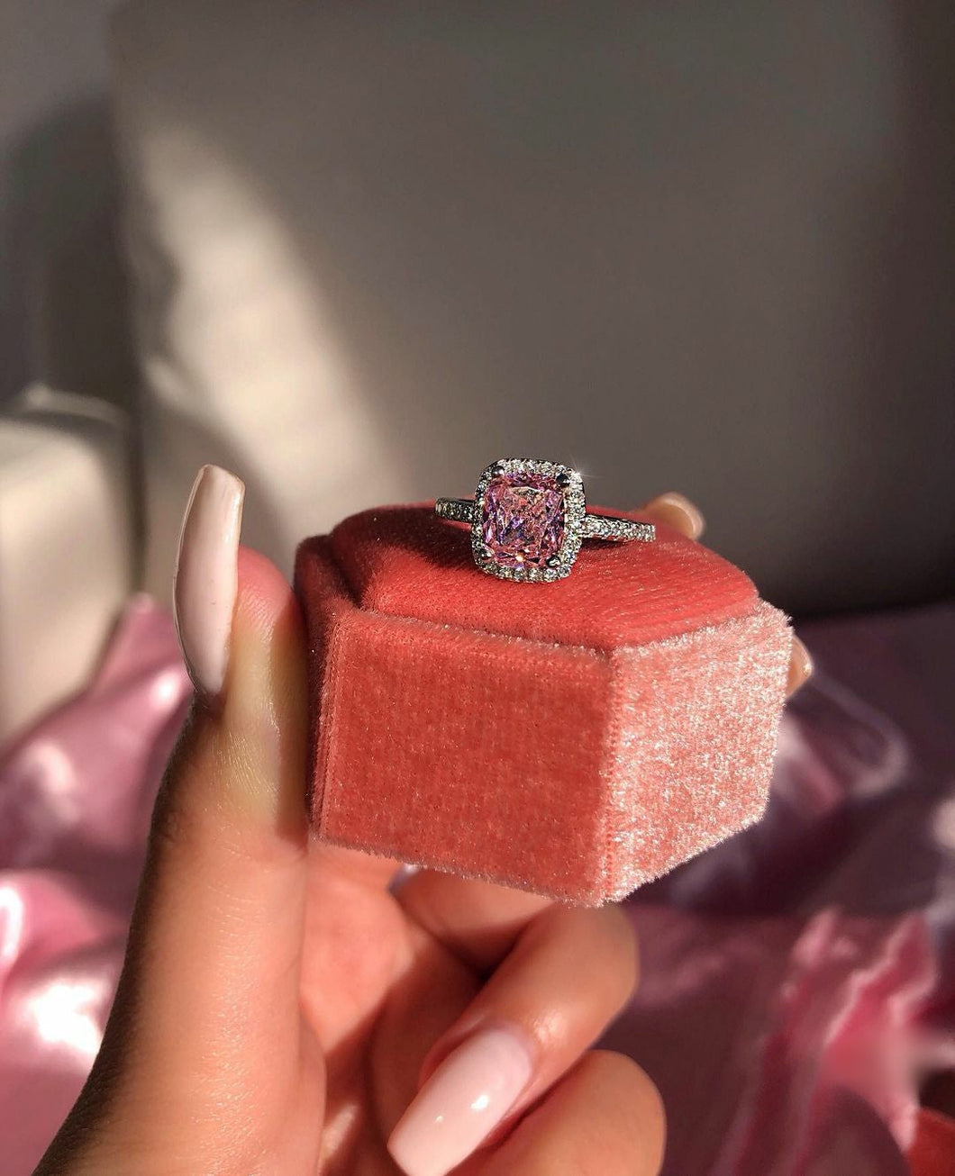 Pink Odessa Luxury Silver Ring