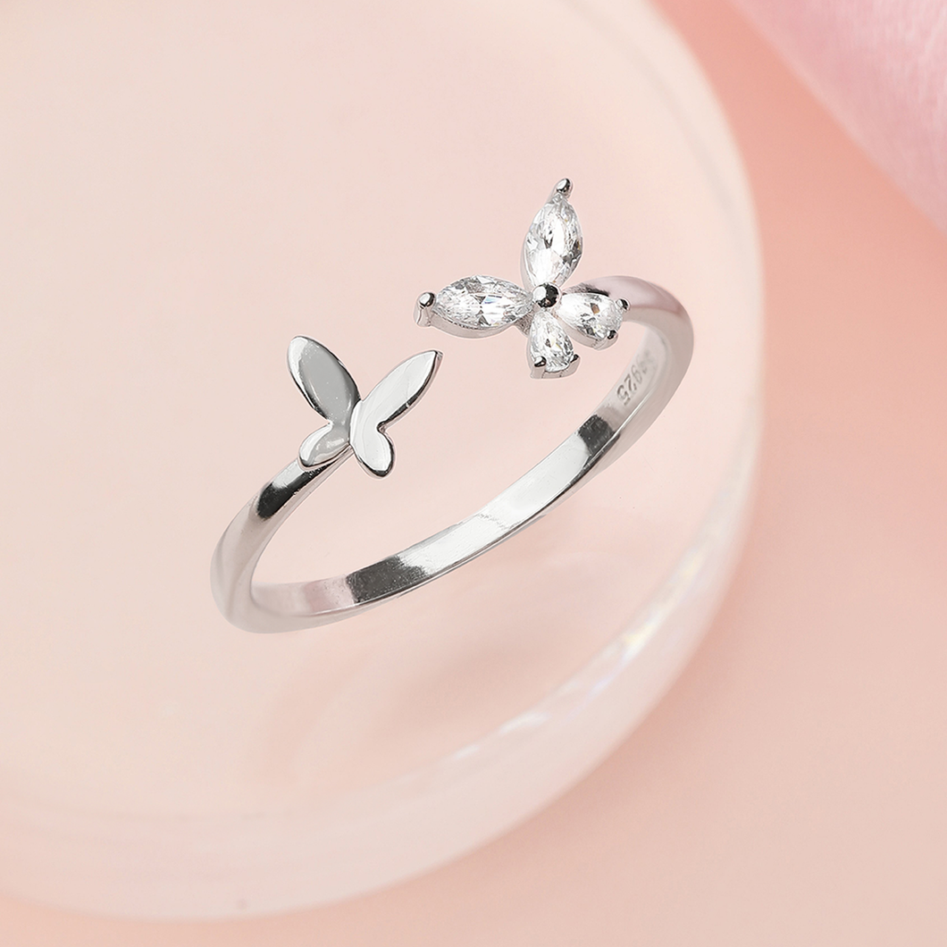 Shiny Graceful Butterfly Silver Ring