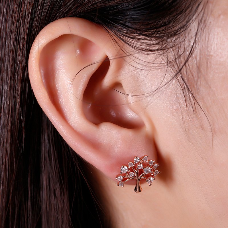 Silver Rose Gold Tree Of Life Earrings