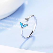 Load image into Gallery viewer, Blue Mermaid Tail Cuff Silver Ring

