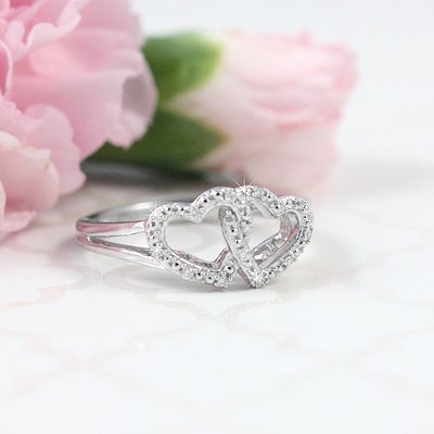 Unique Two Heart Silver Ring