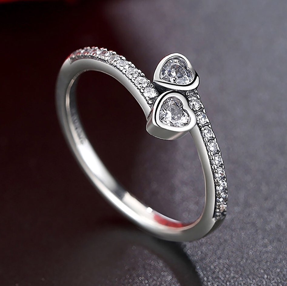 Silver Stereo Hearts Ring